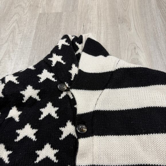 American Stitch Cardigan Sweater Medium Flag Shawl Collar Knit Stars Stripes - Picture 4 of 9